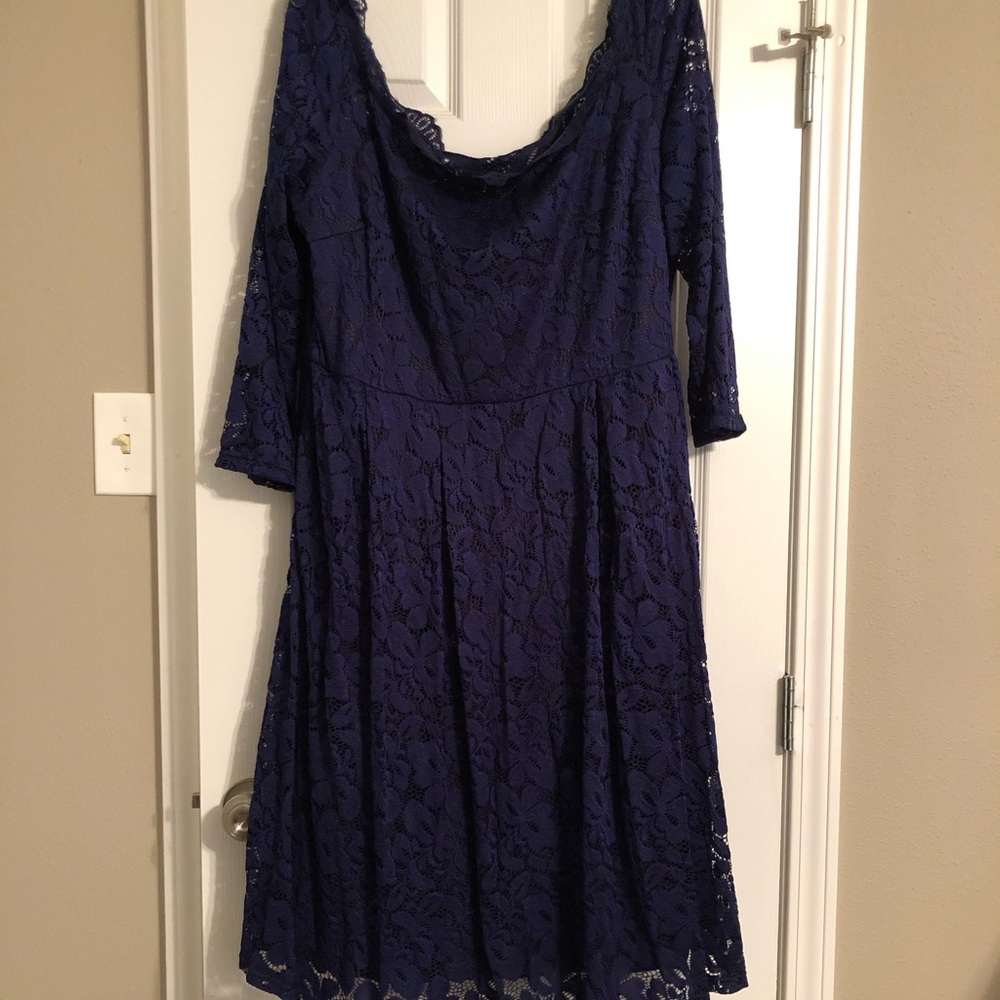 Blue off the shoulder cocktail dress